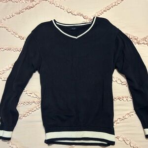 Navy & White Brandy Melville V-Neck sweater